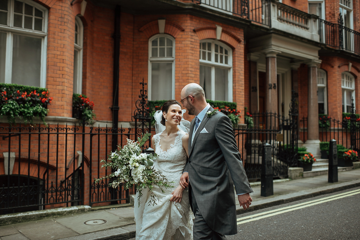 Beth wore a Watters gown and carried an all-white bouquet for her effortlessly elegant, cool, modern and stylish London wedding. Images captured by Wheels & Co Photography. Beth wore a Watters gown and carried an all-white bouquet for her effortlessly elegant, cool, modern and stylish London wedding. Images captured by Wheels & Co Photography.