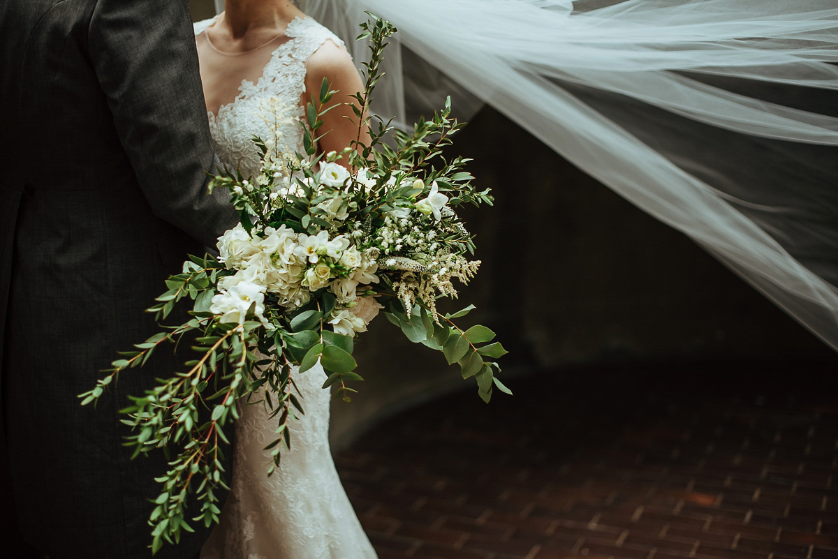 Beth wore a Watters gown and carried an all-white bouquet for her effortlessly elegant, cool, modern and stylish London wedding. Images captured by Wheels & Co Photography. Beth wore a Watters gown and carried an all-white bouquet for her effortlessly elegant, cool, modern and stylish London wedding. Images captured by Wheels & Co Photography.