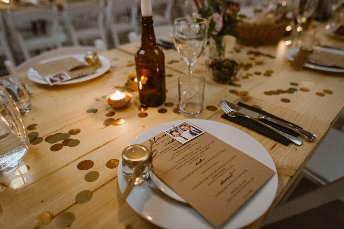 Katie wore a For Love & Lemons dress for her cool, modern, warehouse wedding in Glasgow. Photography by The Curries.