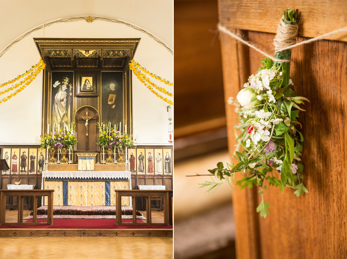 Jo wore a retro inspired Sassi Holford gown from Ellie Sanderson bridal boutique and a pair of Charlotte Mills shoes for her 'silent disco' wedding. Photography by Hannah Larkin.