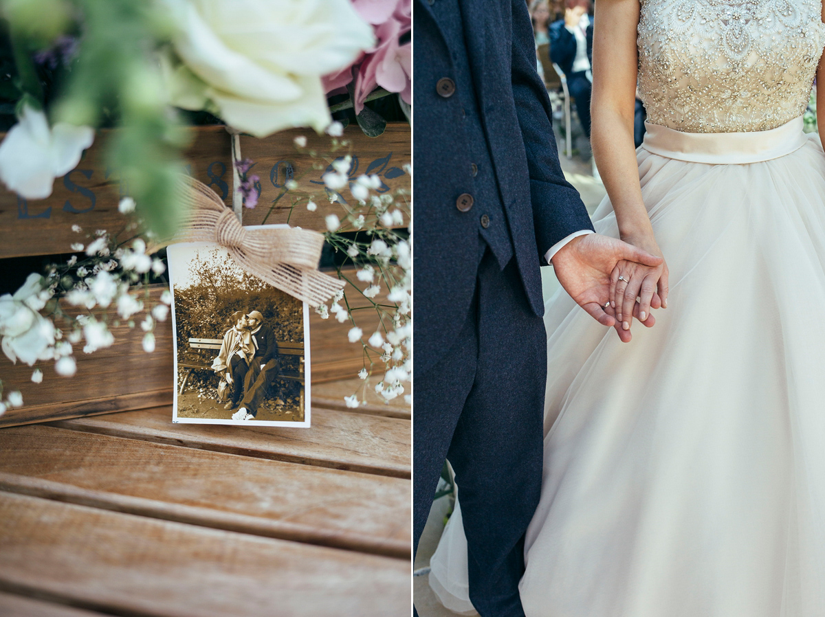 Laurie wore a blush pink tulle gown by Allure Bridals for her English country, vintage inspired wedding. Photography by Rachael Fraser.