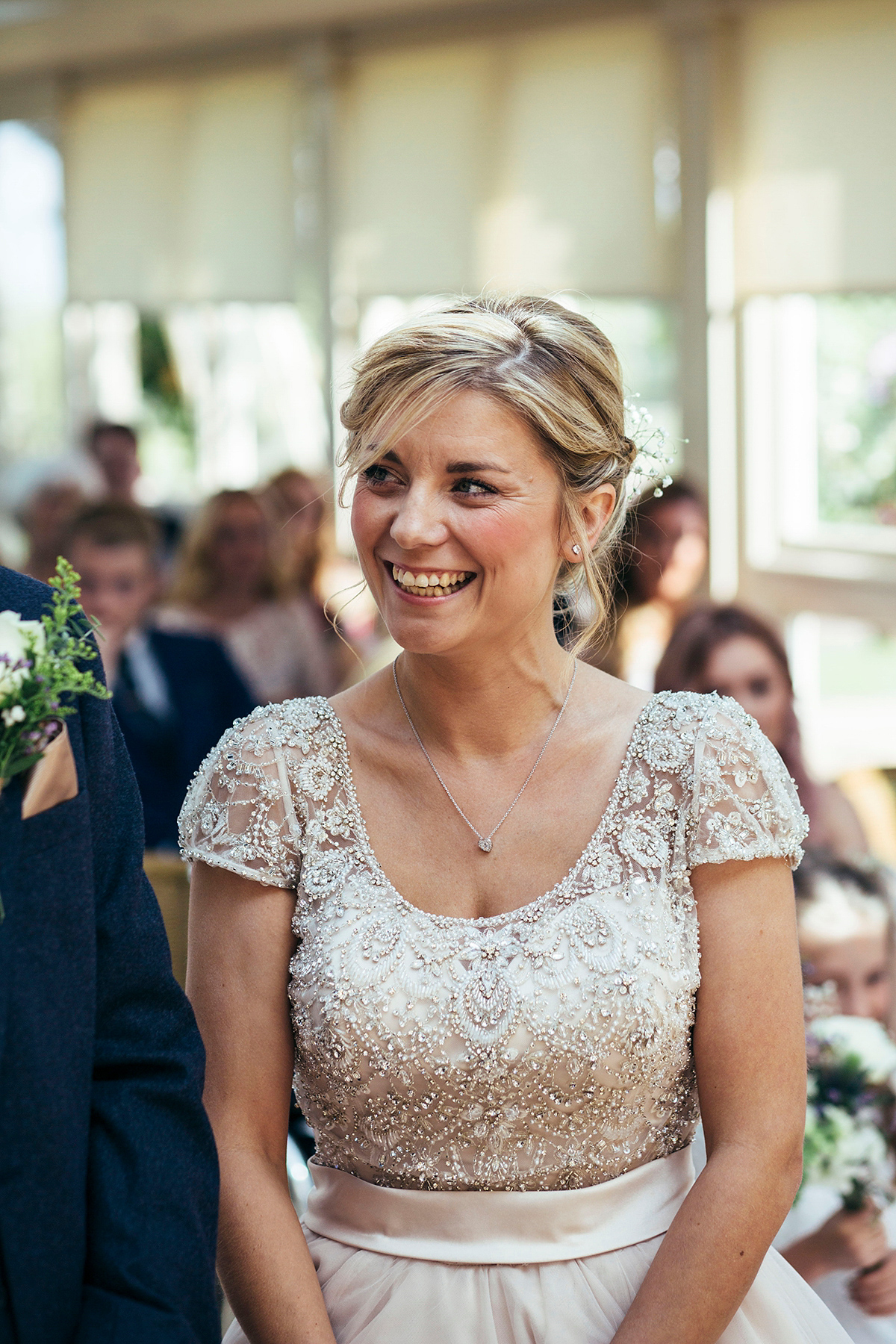 Laurie wore a blush pink tulle gown by Allure Bridals for her English country, vintage inspired wedding. Photography by Rachael Fraser.