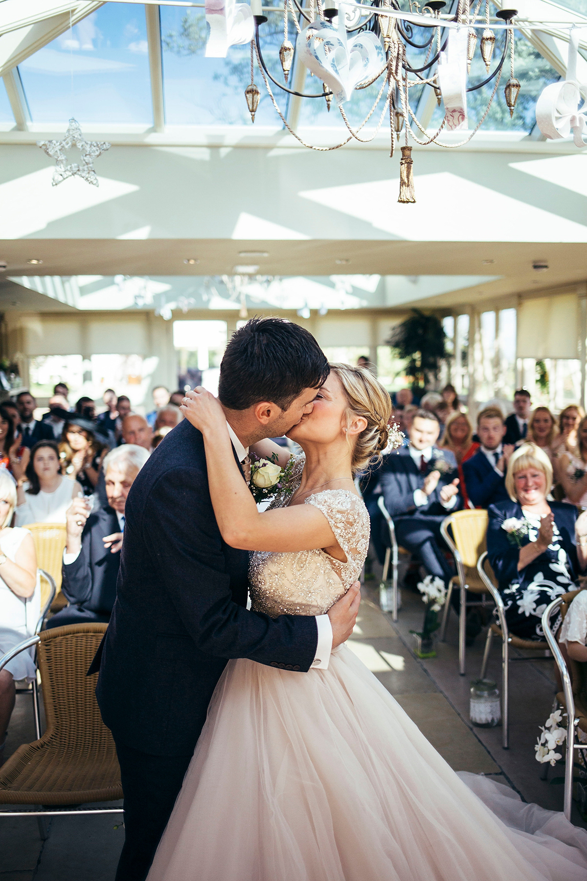 Laurie wore a blush pink tulle gown by Allure Bridals for her English country, vintage inspired wedding. Photography by Rachael Fraser.