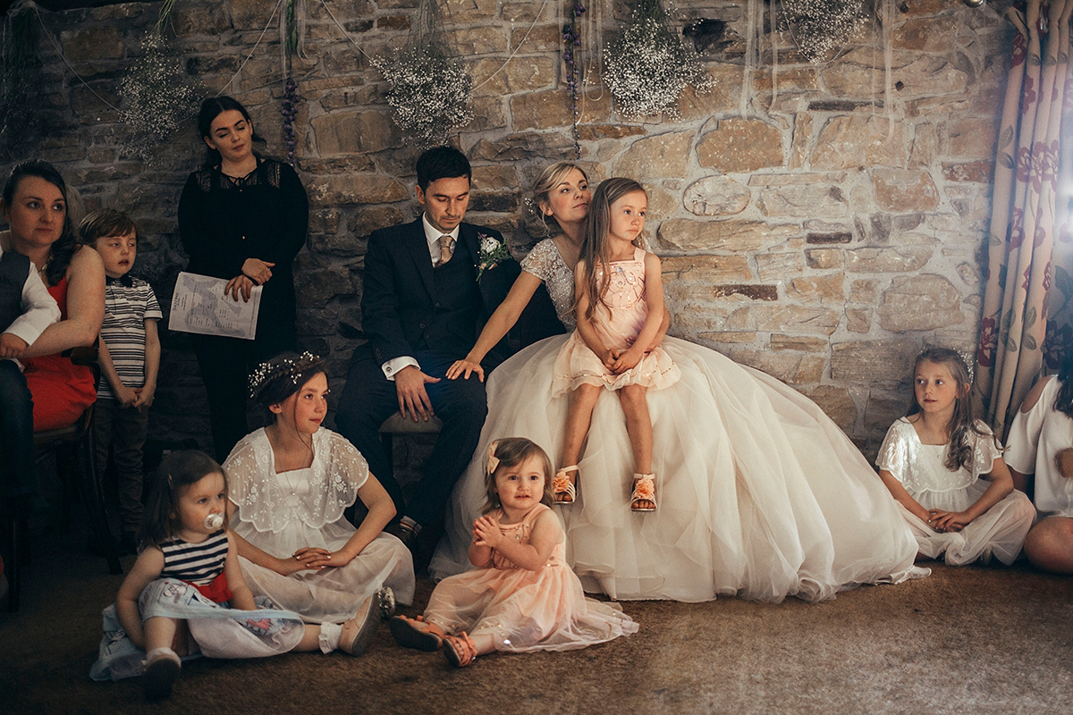 Laurie wore a blush pink tulle gown by Allure Bridals for her English country, vintage inspired wedding. Photography by Rachael Fraser.