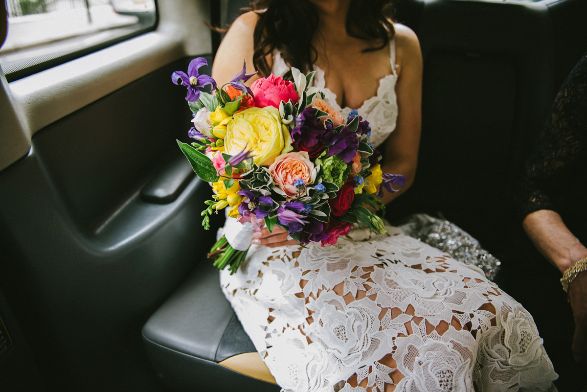 Theresa wore the Frida gown by Catherine Deane, via BHLDN, for her modern London wedding with no bridesmaids. Photography by Ed Godden.