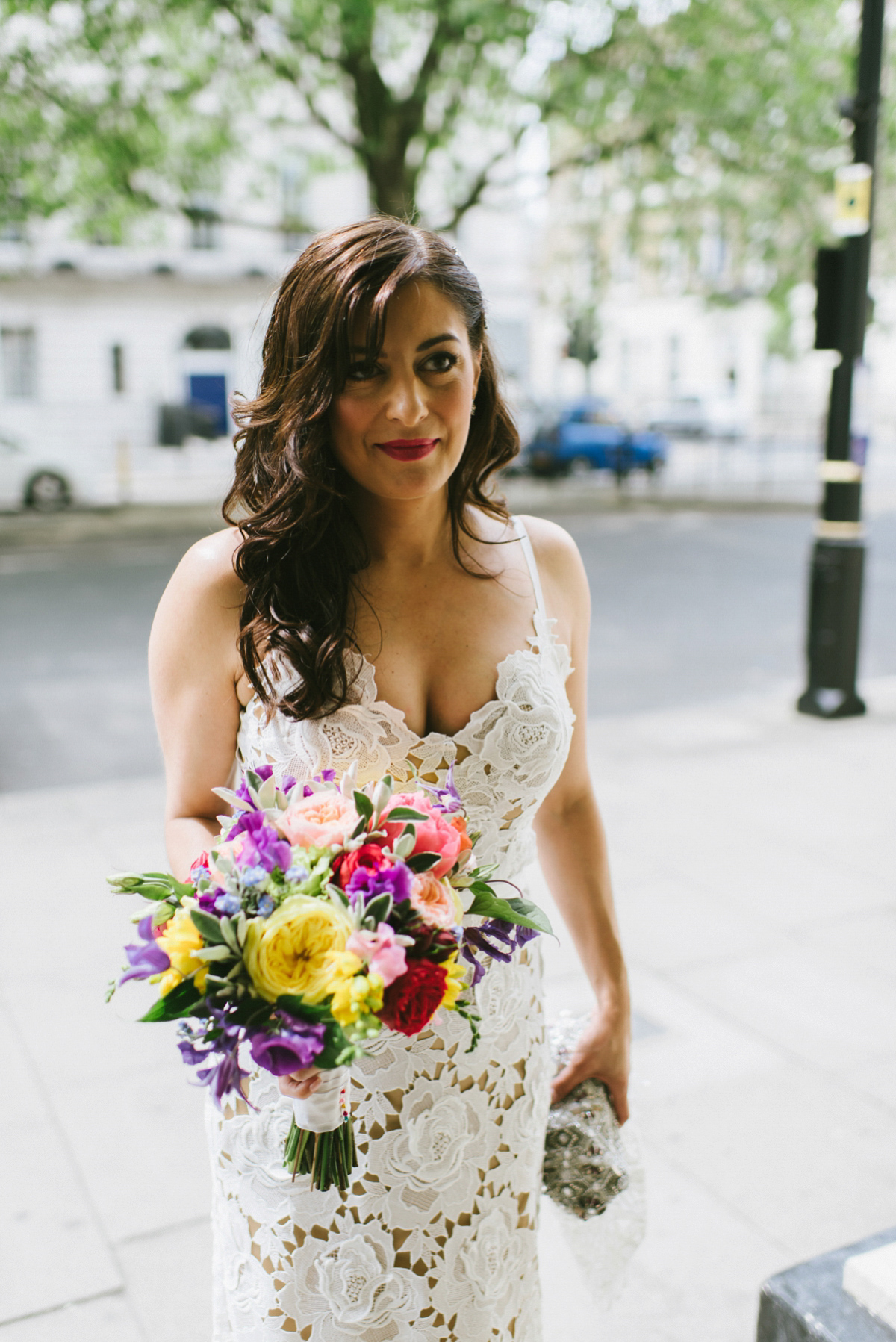 Theresa wore the Frida gown by Catherine Deane, via BHLDN, for her modern London wedding with no bridesmaids. Photography by Ed Godden.