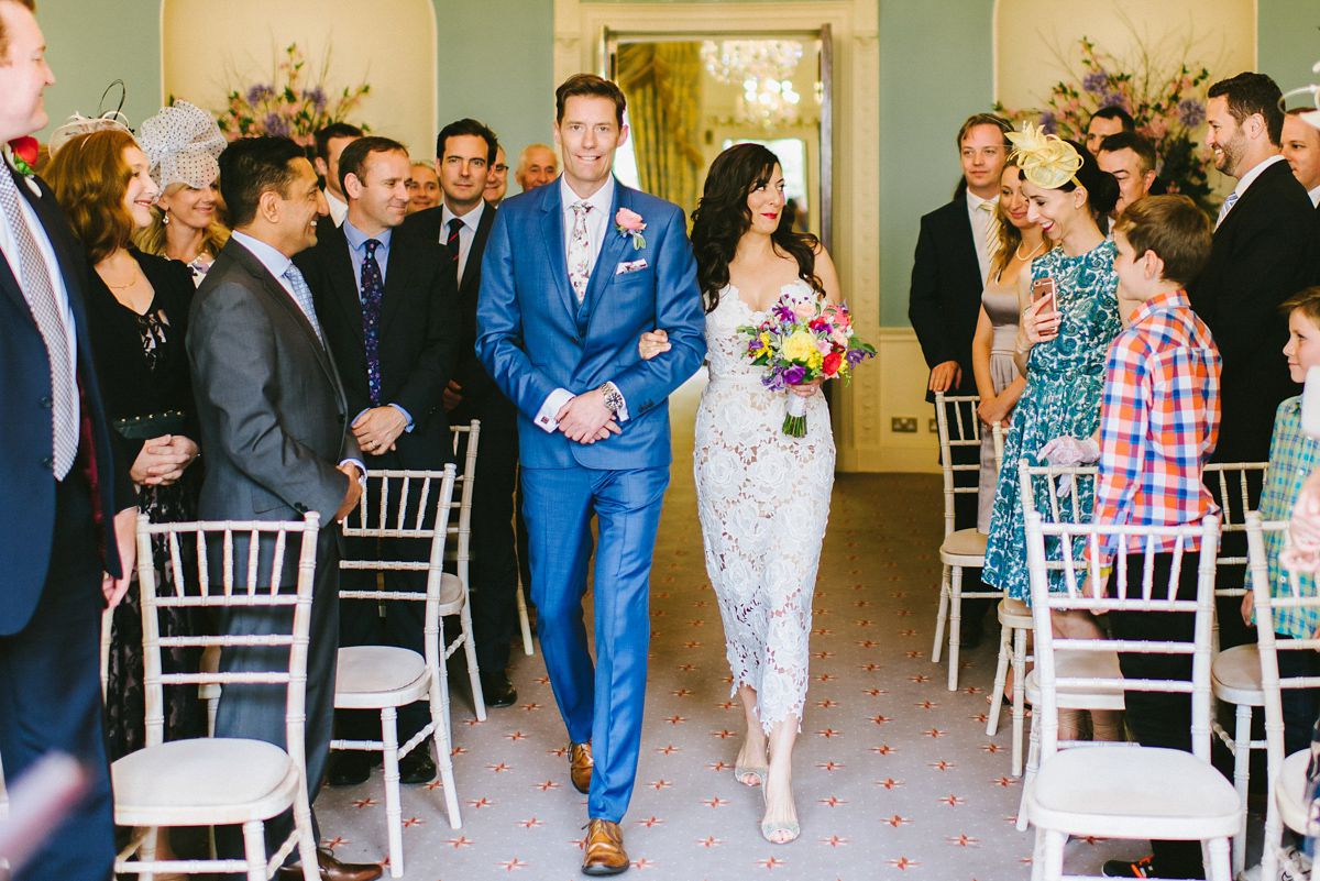 Theresa wore the Frida gown by Catherine Deane, via BHLDN, for her modern London wedding with no bridesmaids. Photography by Ed Godden.