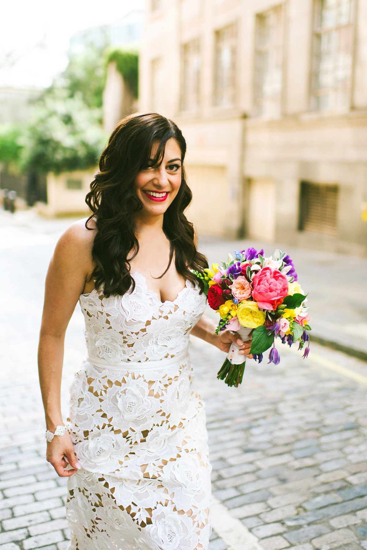 Theresa wore the Frida gown by Catherine Deane, via BHLDN, for her modern London wedding with no bridesmaids. Photography by Ed Godden.