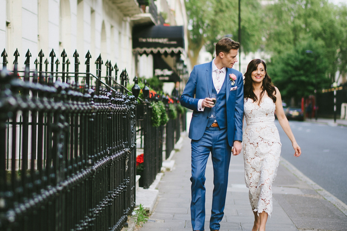 Theresa wore the Frida gown by Catherine Deane, via BHLDN, for her modern London wedding with no bridesmaids. Photography by Ed Godden.