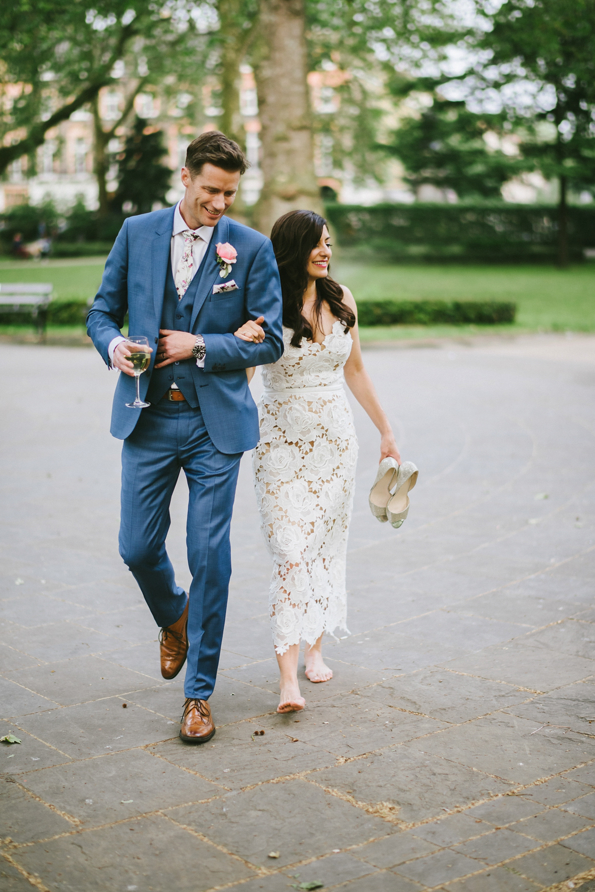 Theresa wore the Frida gown by Catherine Deane, via BHLDN, for her modern London wedding with no bridesmaids. Photography by Ed Godden.