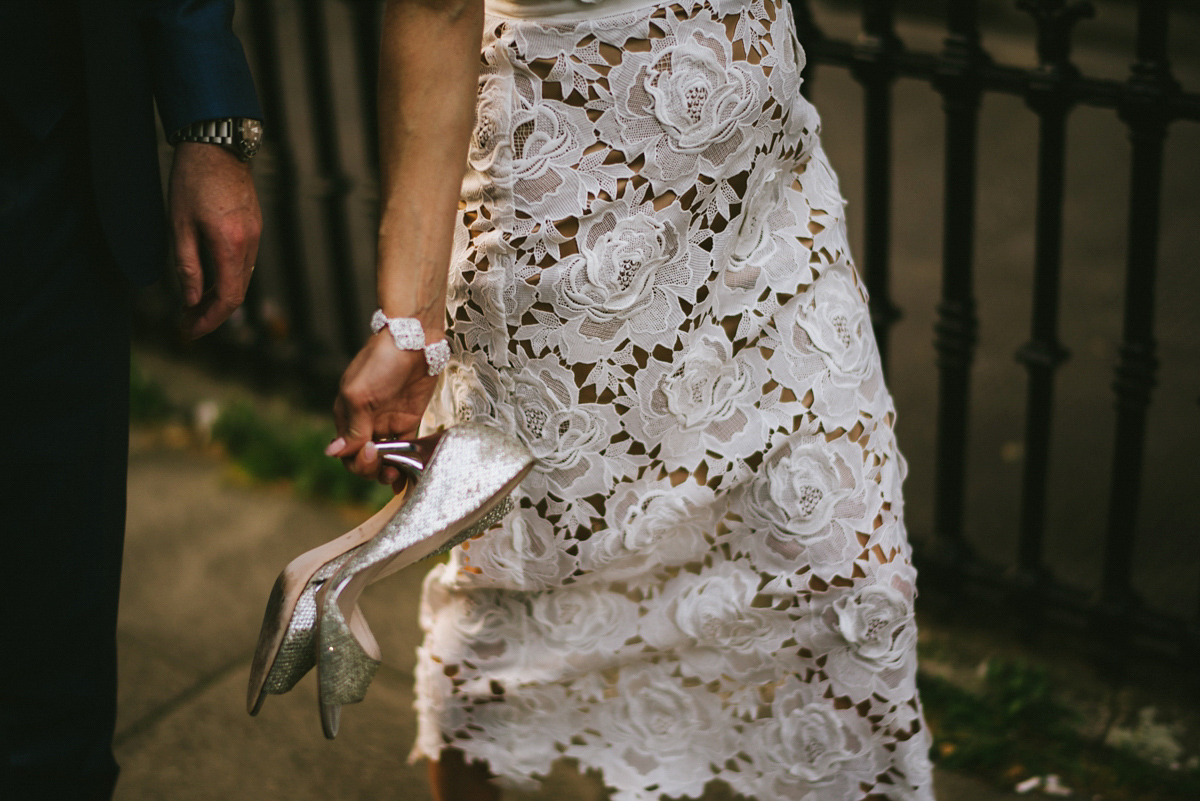 Theresa wore the Frida gown by Catherine Deane, via BHLDN, for her modern London wedding with no bridesmaids. Photography by Ed Godden.