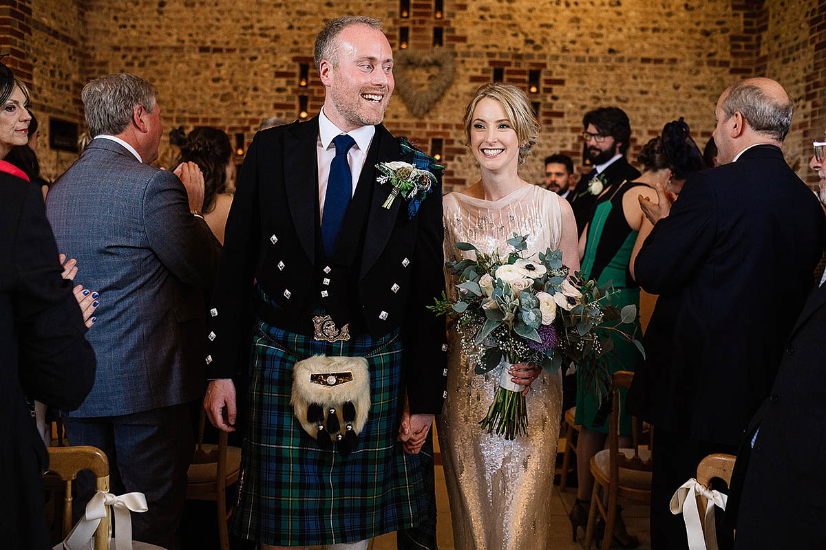 Michelle wore a chic, beaded, Jenny Packham gown for her elegant Sussex barn wedding. Photography by Paul Joseph.