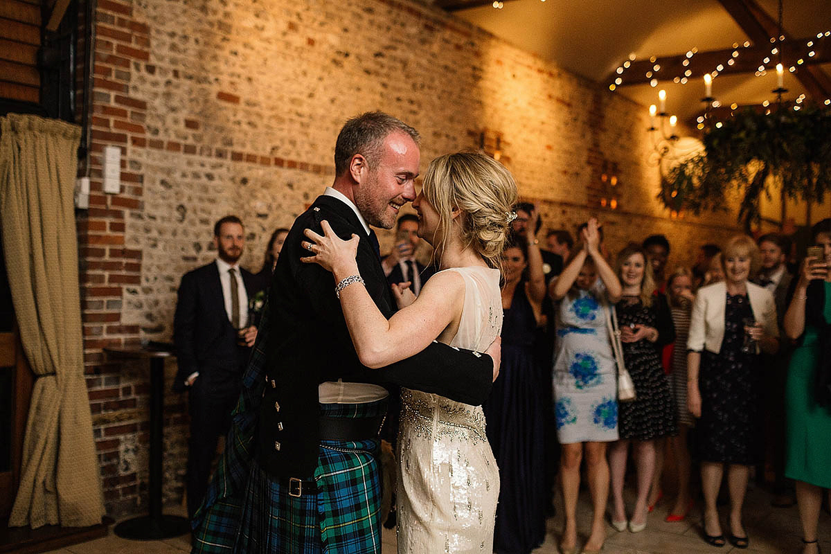 Michelle wore a chic, beaded, Jenny Packham gown for her elegant Sussex barn wedding. Photography by Paul Joseph.