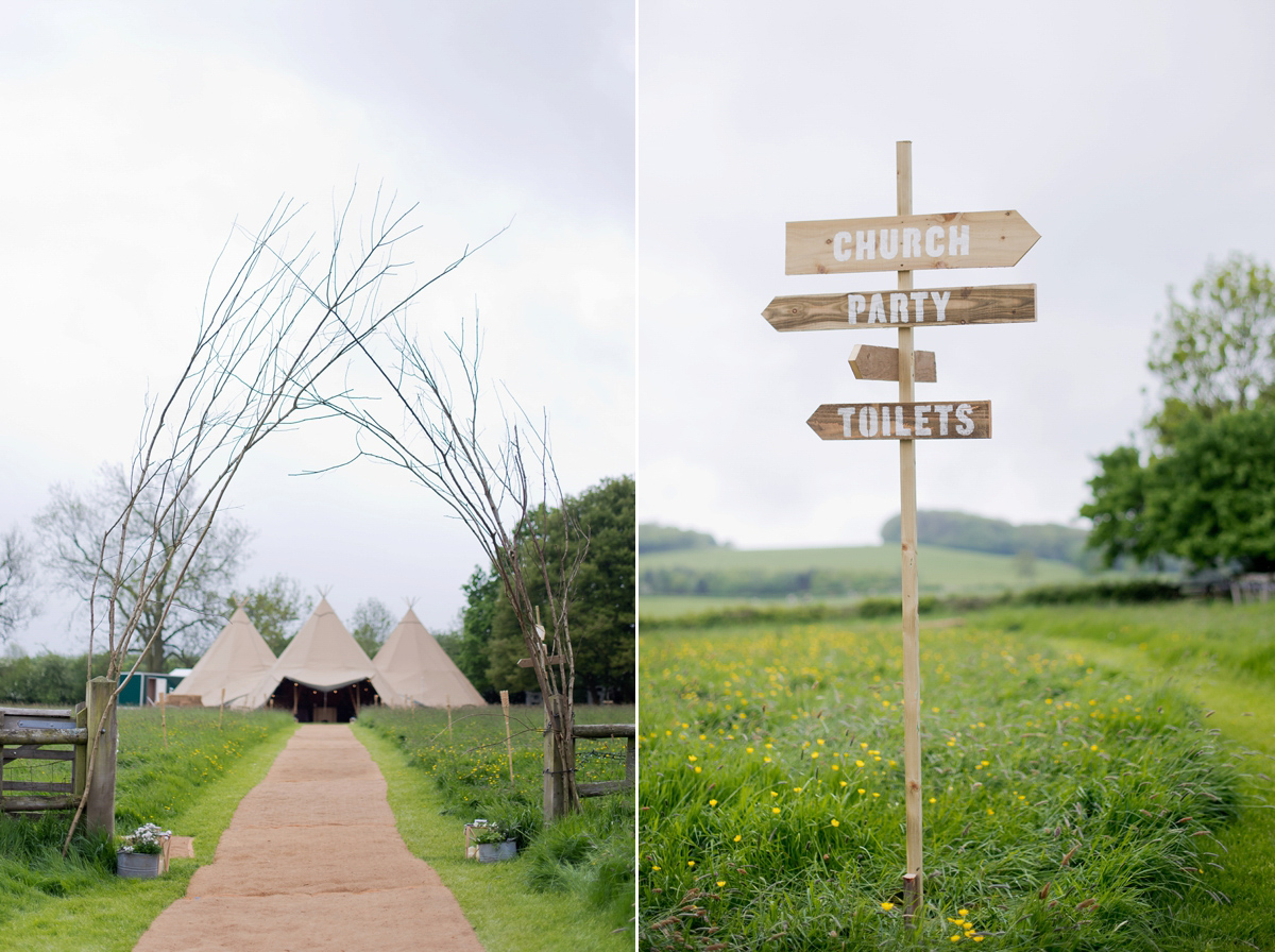 Connie wore a black leather jacket and dress by Belle & Bunty for her English wildfllower meadow inspired wedding. Photography by Emma Sekhonn.