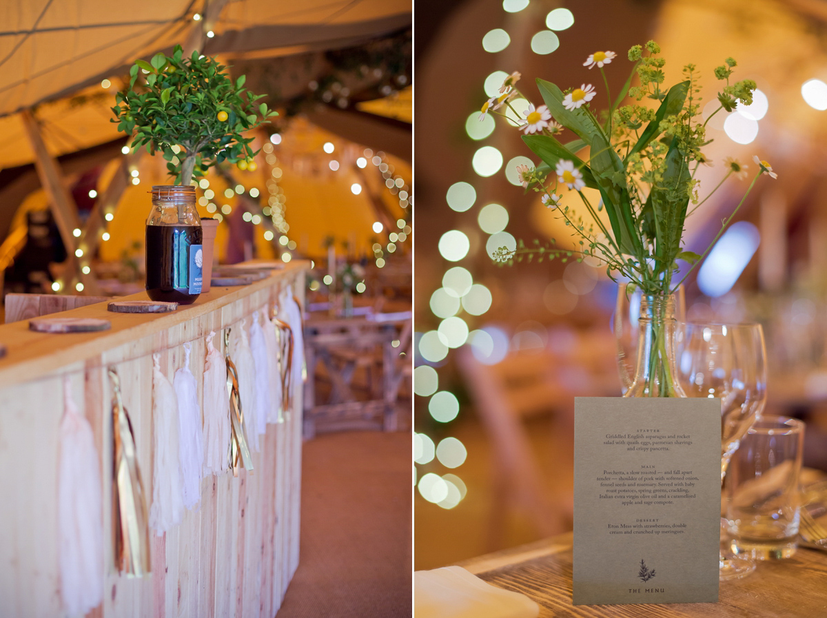 Connie wore a black leather jacket and dress by Belle & Bunty for her English wildfllower meadow inspired wedding. Photography by Emma Sekhonn.