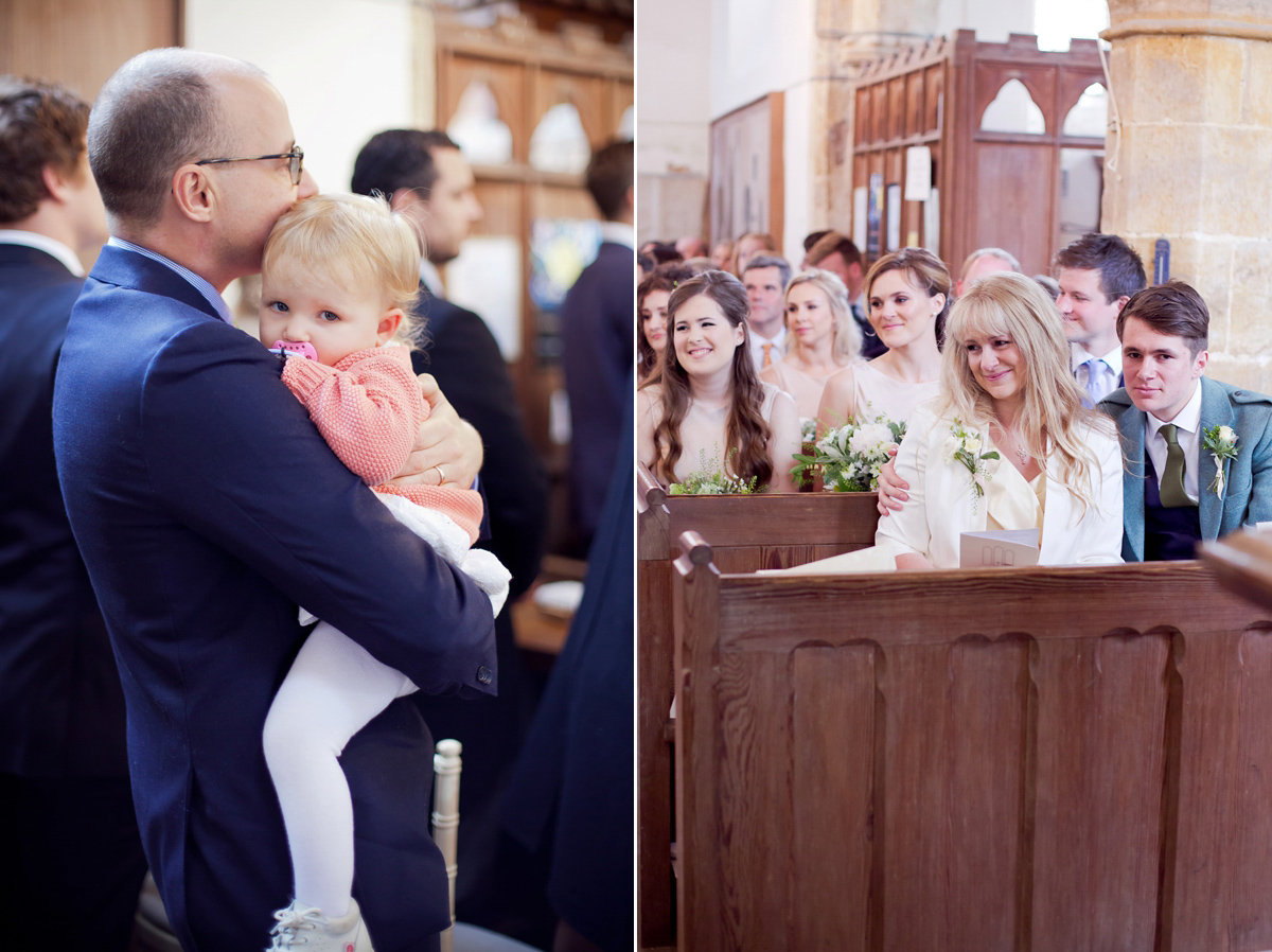 Connie wore a black leather jacket and dress by Belle & Bunty for her English wildfllower meadow inspired wedding. Photography by Emma Sekhonn.