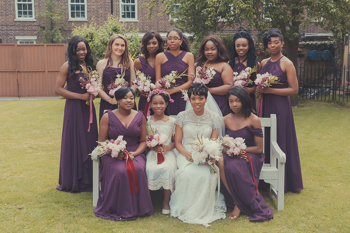 Chioma wore a David's Bridal gown for her Christian and 1920's vintage glamrous inspired wedding. Photography by James Green.