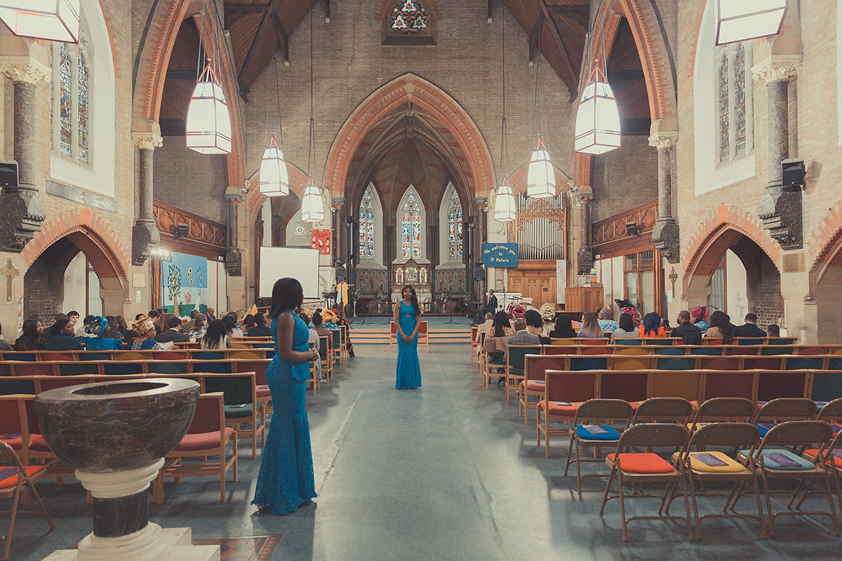 Chioma wore a David's Bridal gown for her Christian and 1920's vintage glamrous inspired wedding. Photography by James Green.