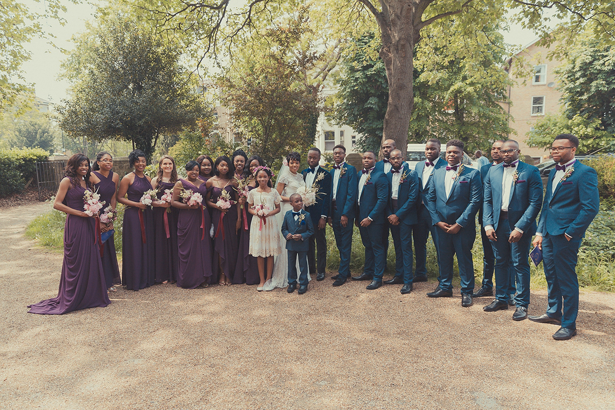 Chioma wore a David's Bridal gown for her Christian and 1920's vintage glamrous inspired wedding. Photography by James Green.