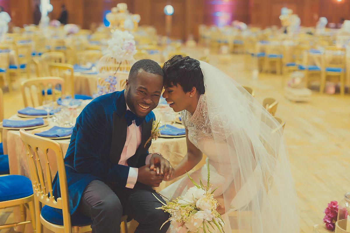 Chioma wore a David's Bridal gown for her Christian and 1920's vintage glamrous inspired wedding. Photography by James Green.