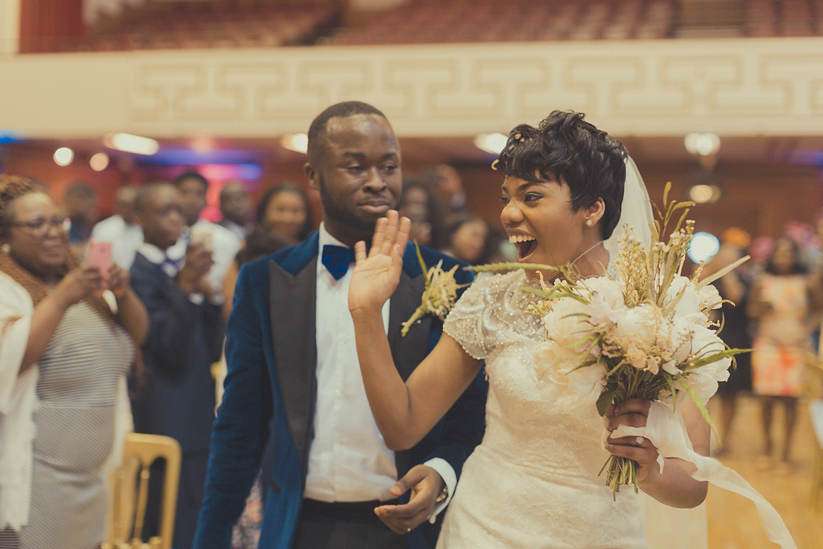 Chioma wore a David's Bridal gown for her Christian and 1920's vintage glamrous inspired wedding. Photography by James Green.