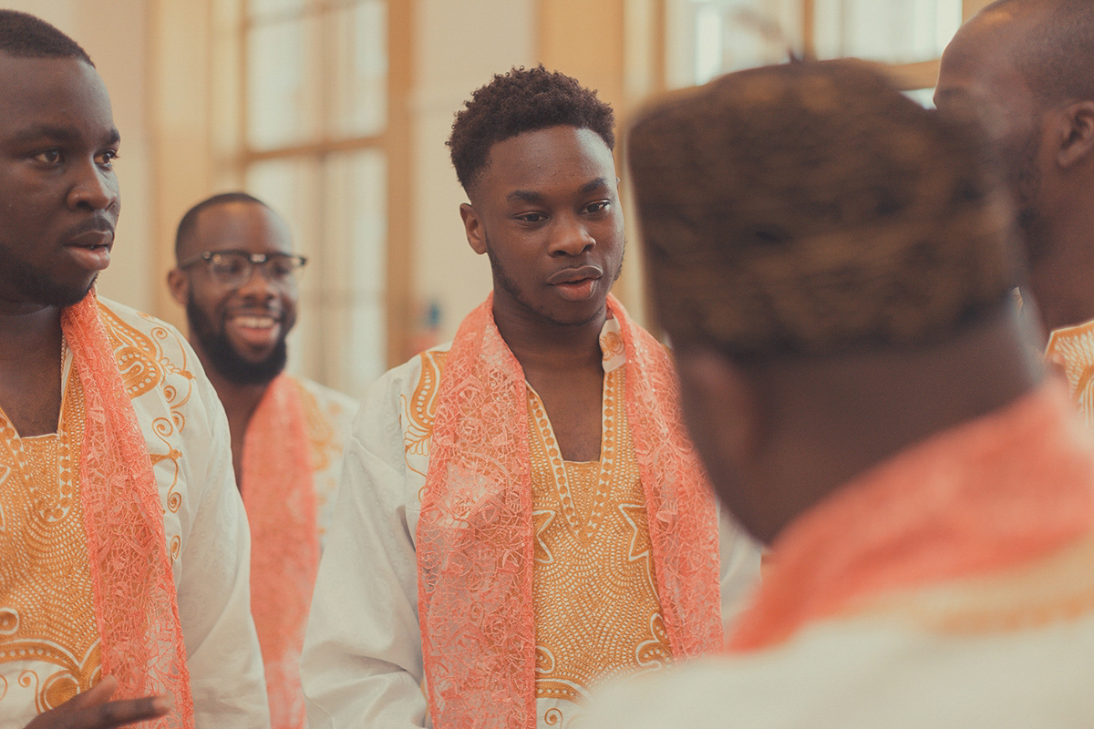 Chioma wore a David's Bridal gown for her Christian and 1920's vintage glamrous inspired wedding. Photography by James Green.