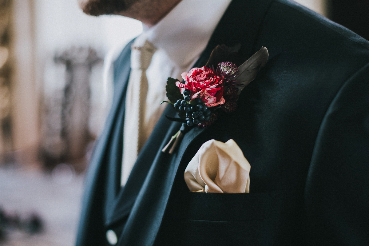 Bride Natasha wore a gown inspired by the dress worn by Dita von Teese for her wedding to Marilyn Manson. Natasha and Ian's wedding was full of Autumnal, gothic romance. Photography by Matt Horan.