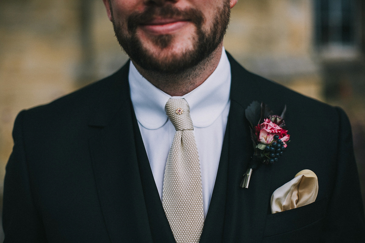 Bride Natasha wore a gown inspired by the dress worn by Dita von Teese for her wedding to Marilyn Manson. Natasha and Ian's wedding was full of Autumnal, gothic romance. Photography by Matt Horan.