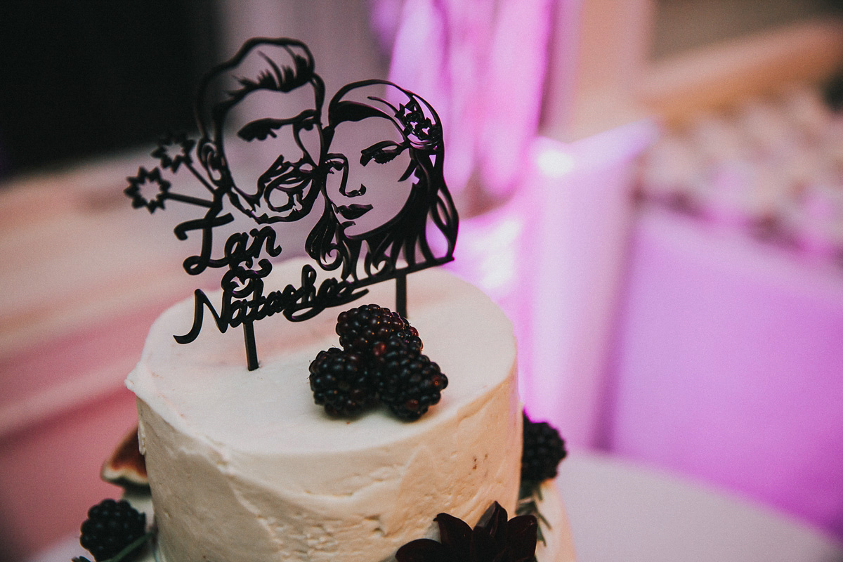 Bride Natasha wore a gown inspired by the dress worn by Dita von Teese for her wedding to Marilyn Manson. Natasha and Ian's wedding was full of Autumnal, gothic romance. Photography by Matt Horan.