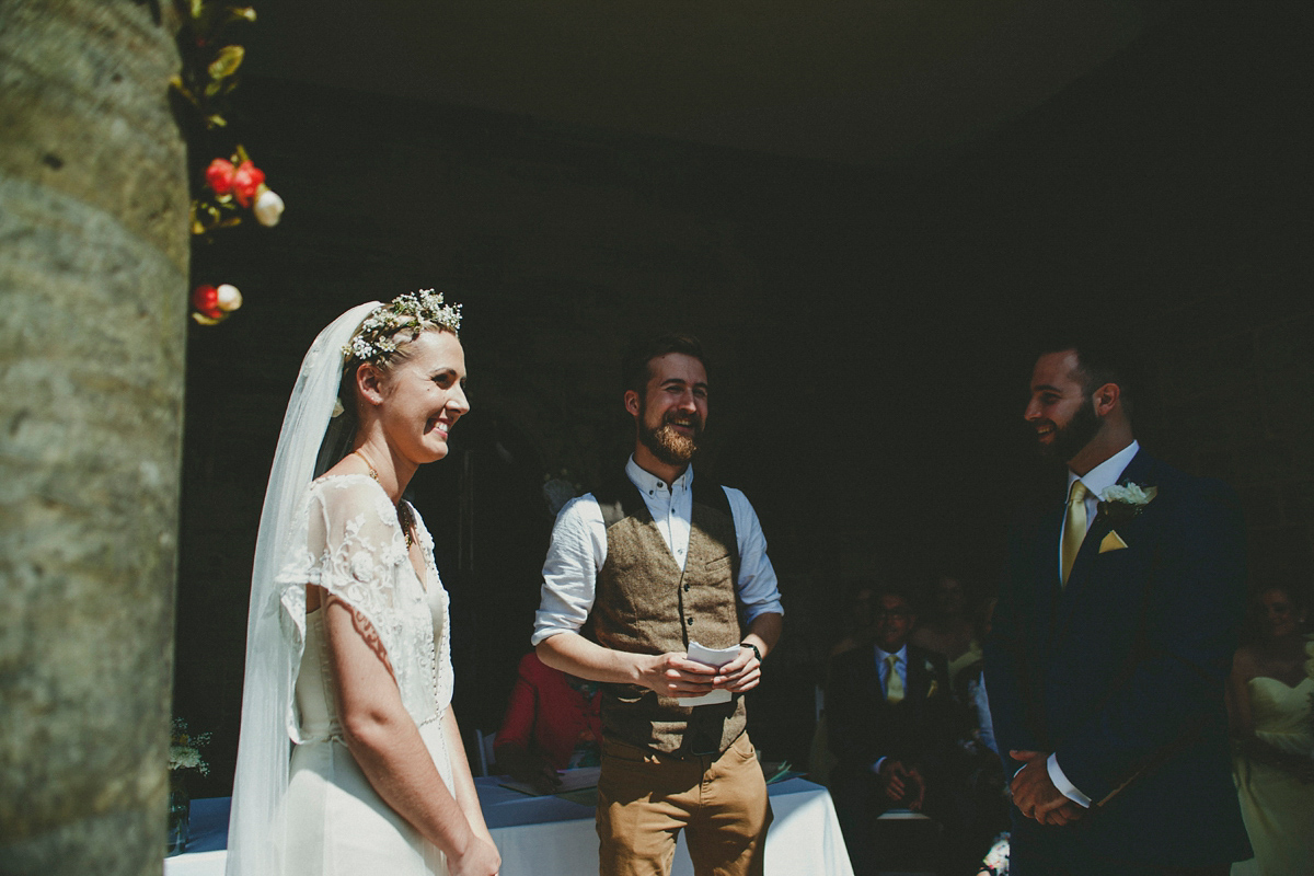 Katie wore a Catherne Deane gown from Leonie Claire bridal boutique in Hove, for her lovely summer garden wedding. Photography by Manon Pauffin.