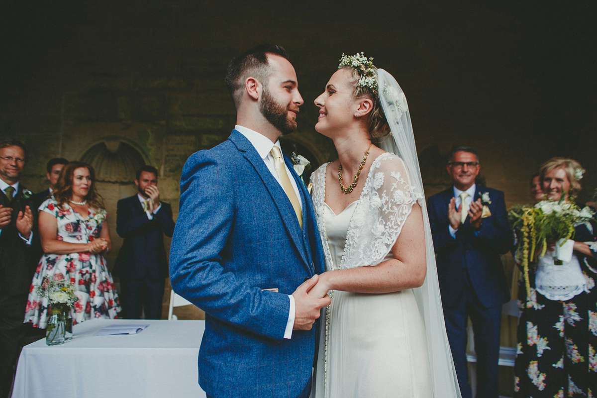 Katie wore a Catherne Deane gown from Leonie Claire bridal boutique in Hove, for her lovely summer garden wedding. Photography by Manon Pauffin.