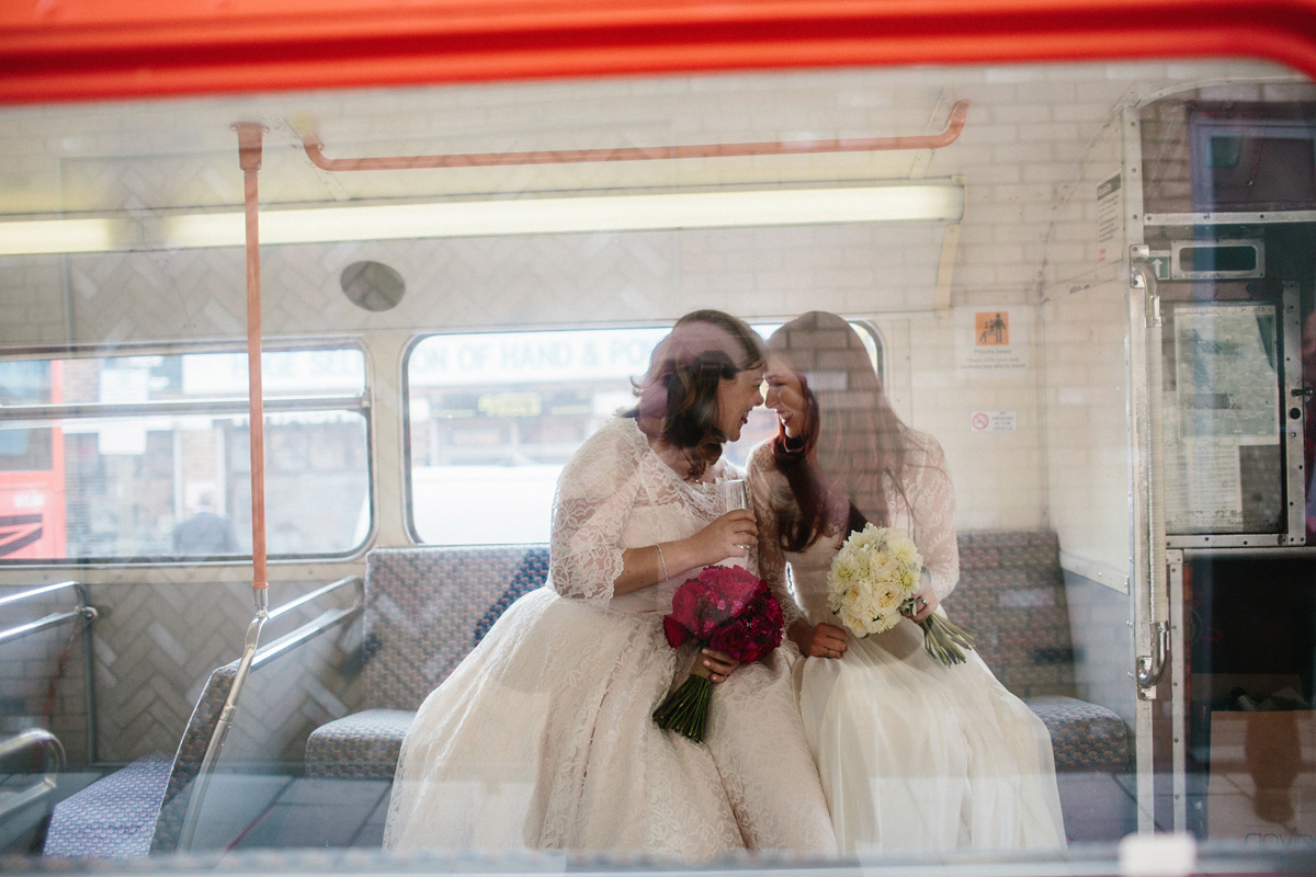 Kate and Lauren married in Catherine Deane and Candy Anthony gowns at Chelsea Town Hall in the Autumn. Photography by Cluadia Rose Carter.