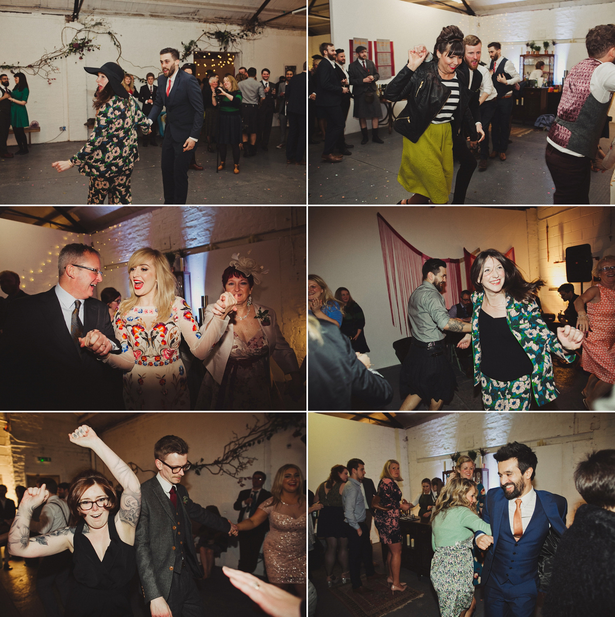 Gillian wore a colourful embroidered long sleeved gown by Temperley for her modern and alternative Woodside Warehouse wedding in Glasgow. Photography by Dan O'Day.