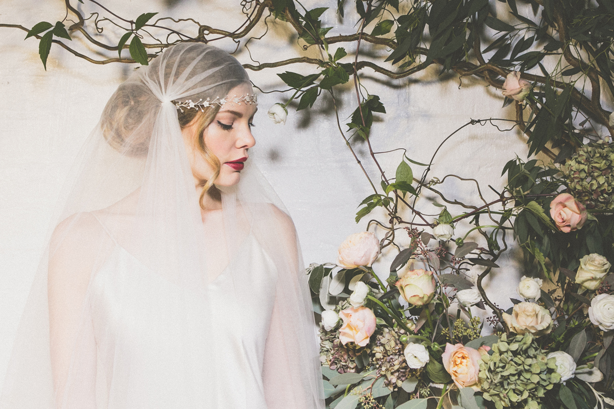 The Isabella ribbon tie headband and Juliet cap veil, by Debbie Carlisle