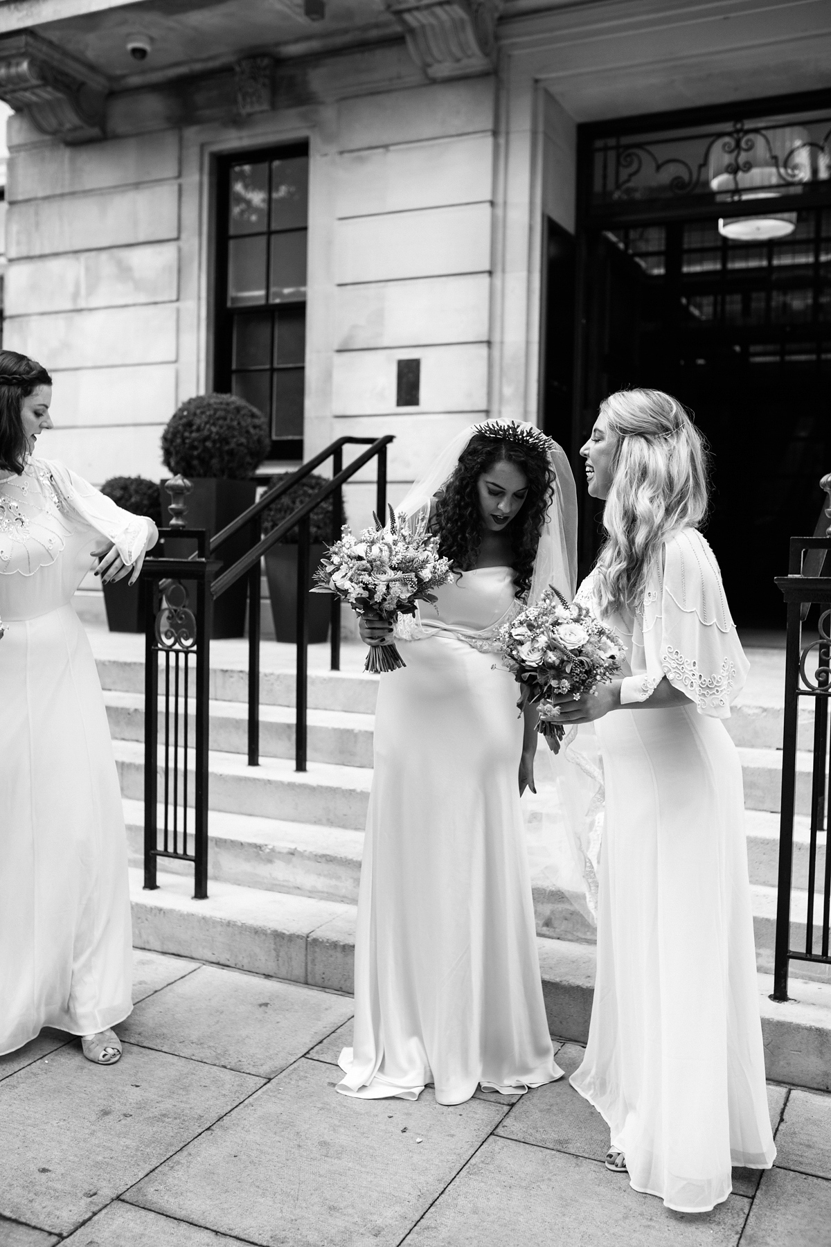 Bianca wore a Catherine Deane gown for her kitsch, cool and disco inspired London wedding. Photography by Emma Case.