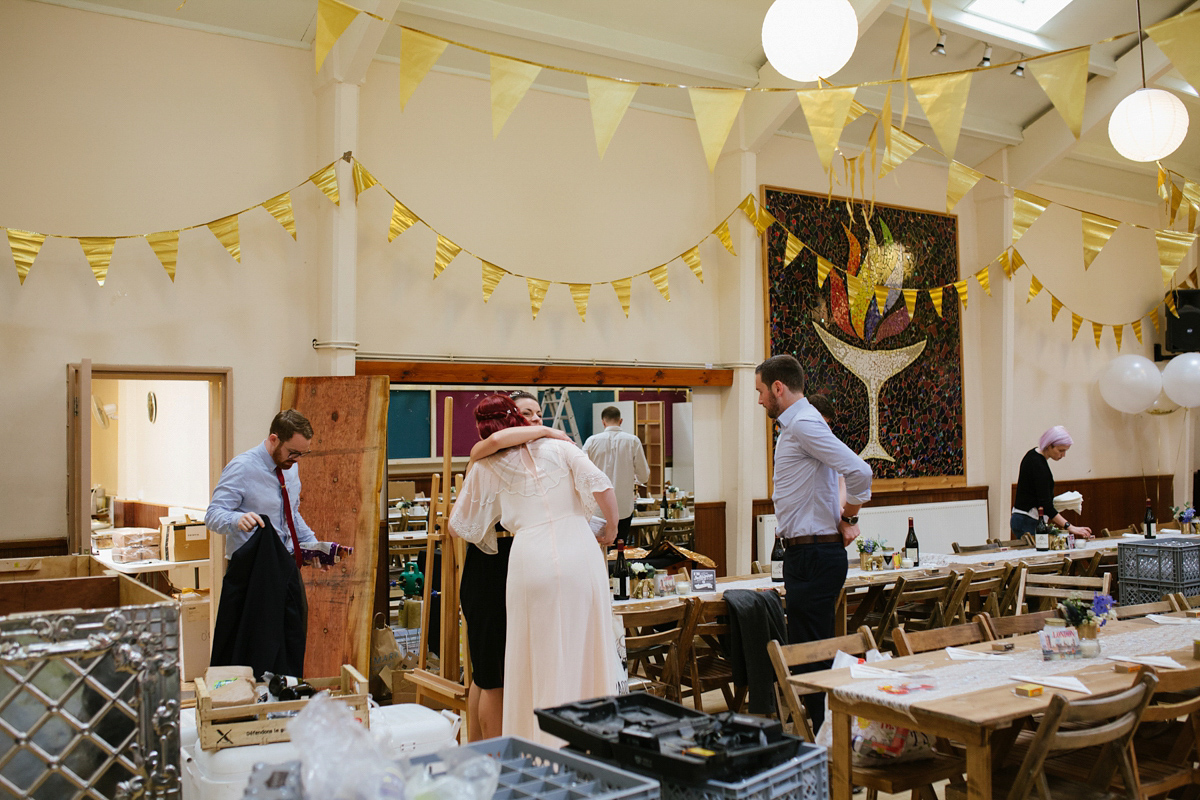 Bianca wore a Catherine Deane gown for her kitsch, cool and disco inspired London wedding. Photography by Emma Case.