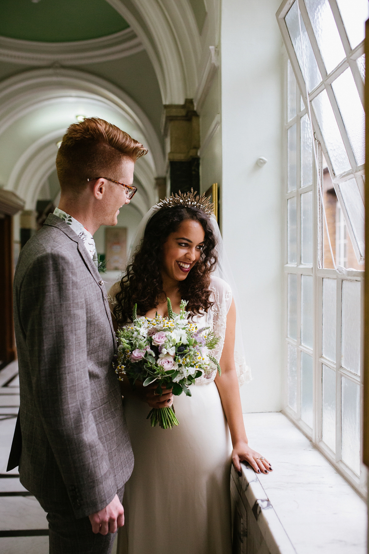 Bianca wore a Catherine Deane gown for her kitsch, cool and disco inspired London wedding. Photography by Emma Case.