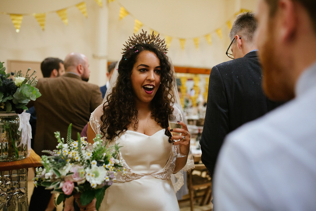 Bianca wore a Catherine Deane gown for her kitsch, cool and disco inspired London wedding. Photography by Emma Case.