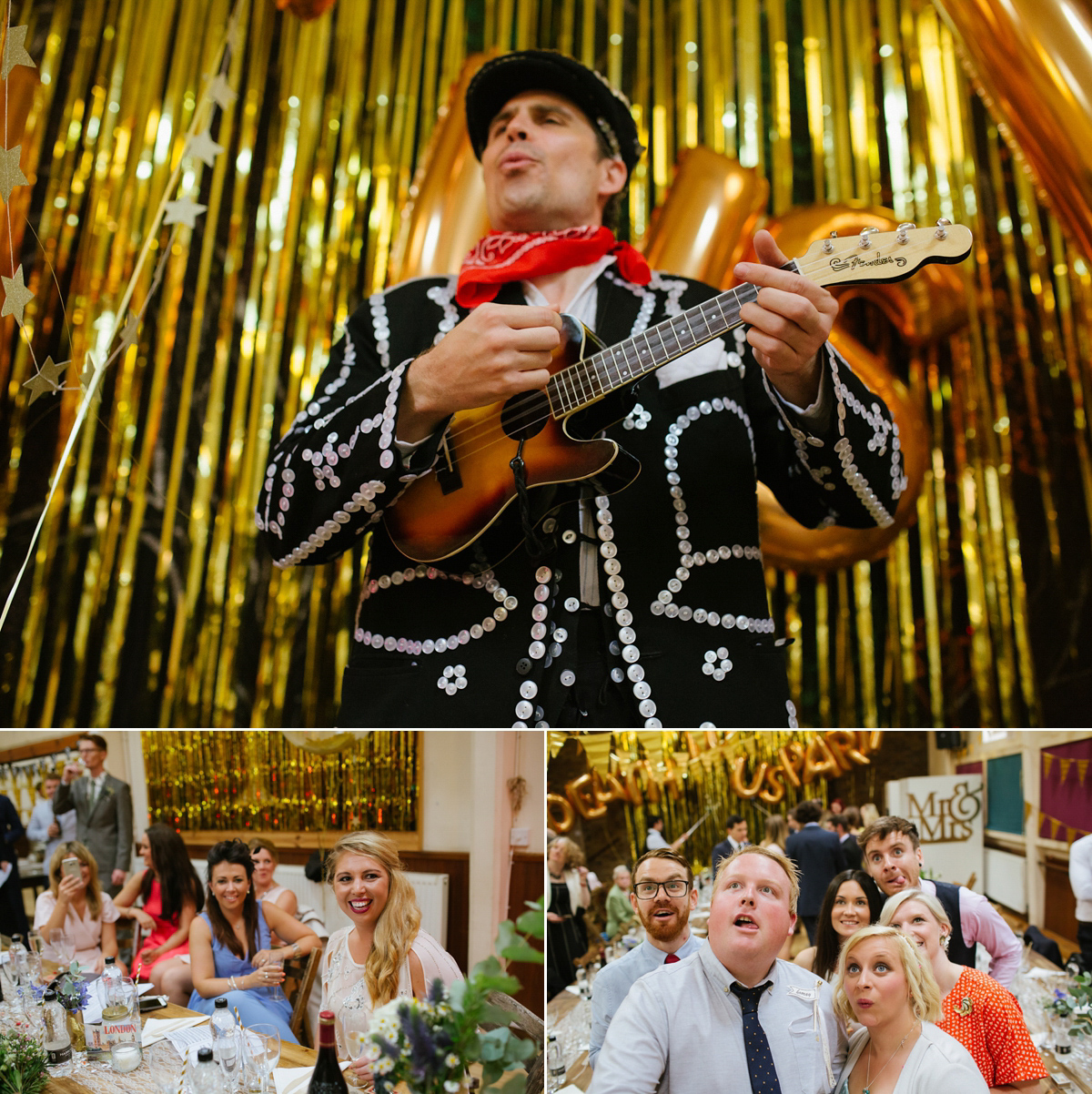 Bianca wore a Catherine Deane gown for her kitsch, cool and disco inspired London wedding. Photography by Emma Case.