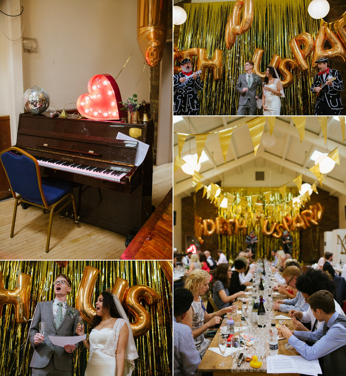 Bianca wore a Catherine Deane gown for her kitsch, cool and disco inspired London wedding. Photography by Emma Case.