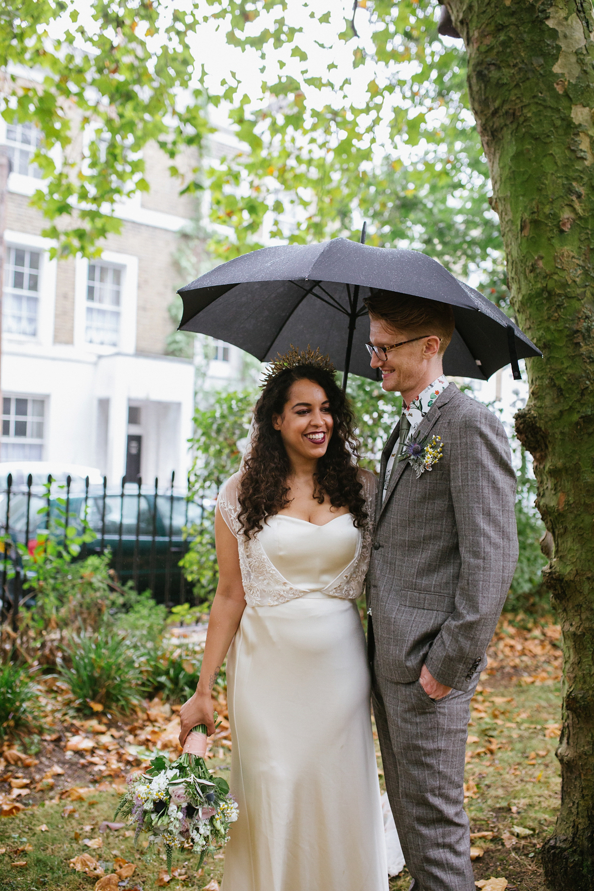 Bianca wore a Catherine Deane gown for her kitsch, cool and disco inspired London wedding. Photography by Emma Case.