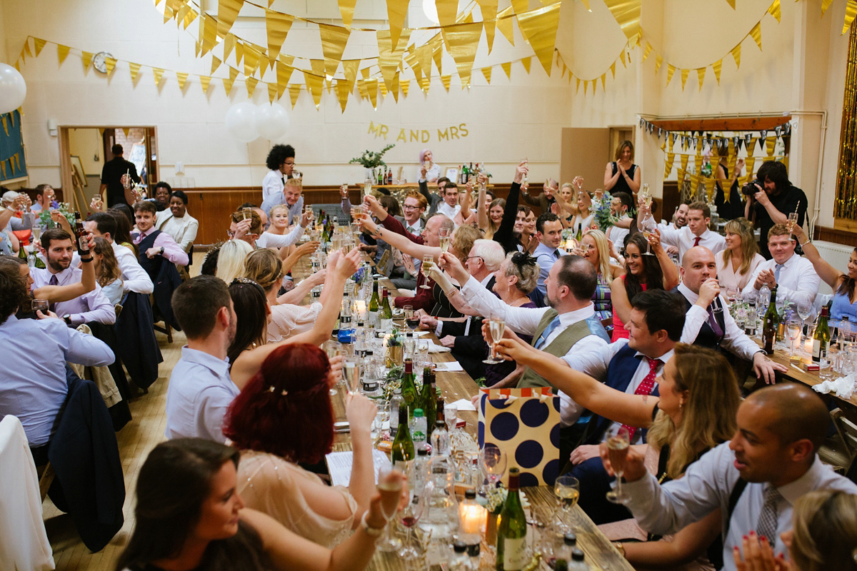 Bianca wore a Catherine Deane gown for her kitsch, cool and disco inspired London wedding. Photography by Emma Case.