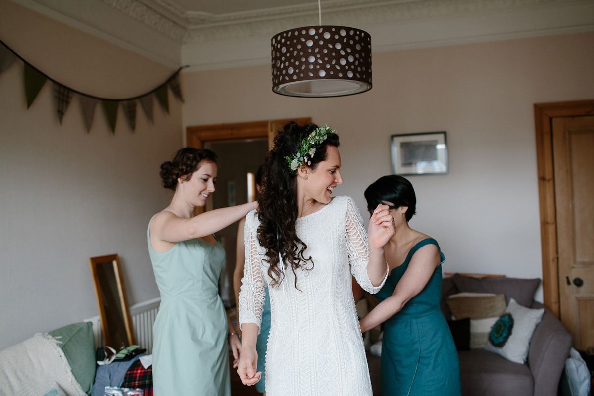 Rosa wore a boho dress by eco-bridal fashion label Minna for her vegetarian feast, secret herb garden wedding. Photography by Caro Weiss.