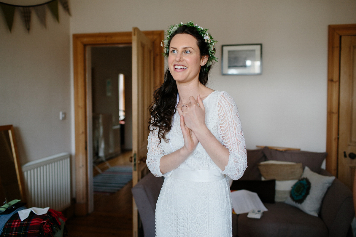 Rosa wore a boho dress by eco-bridal fashion label Minna for her vegetarian feast, secret herb garden wedding. Photography by Caro Weiss.