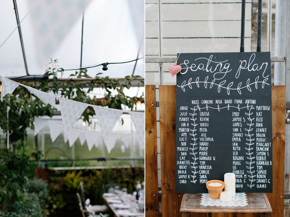 Rosa wore a boho dress by eco-bridal fashion label Minna for her vegetarian feast, secret herb garden wedding. Photography by Caro Weiss.