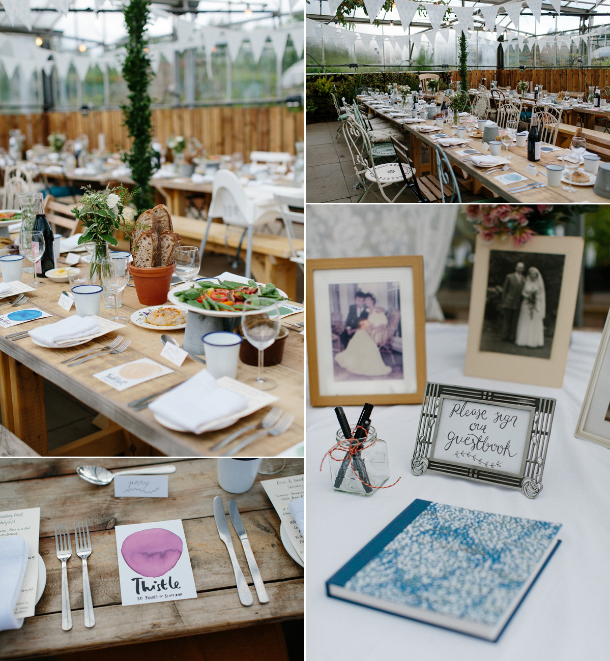 Rosa wore a boho dress by eco-bridal fashion label Minna for her vegetarian feast, secret herb garden wedding. Photography by Caro Weiss.