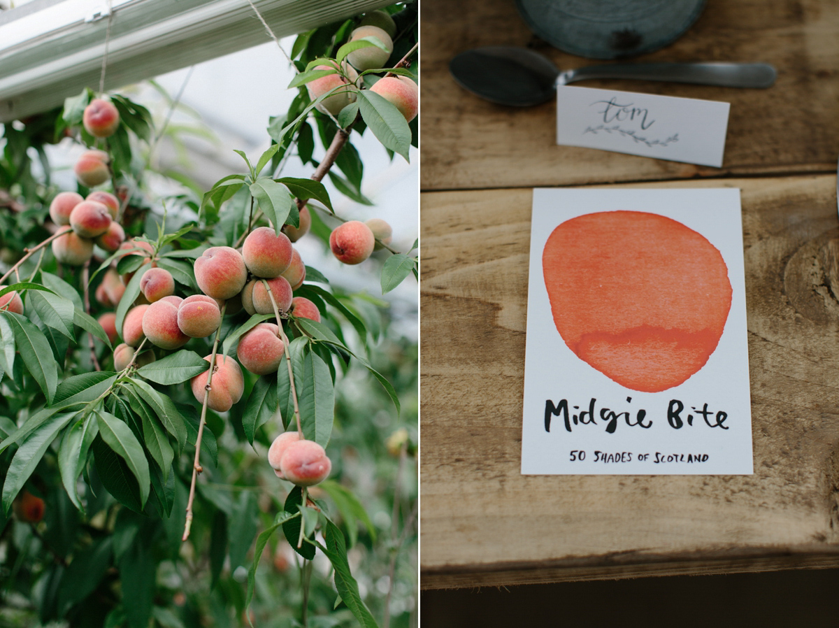 Rosa wore a boho dress by eco-bridal fashion label Minna for her vegetarian feast, secret herb garden wedding. Photography by Caro Weiss.