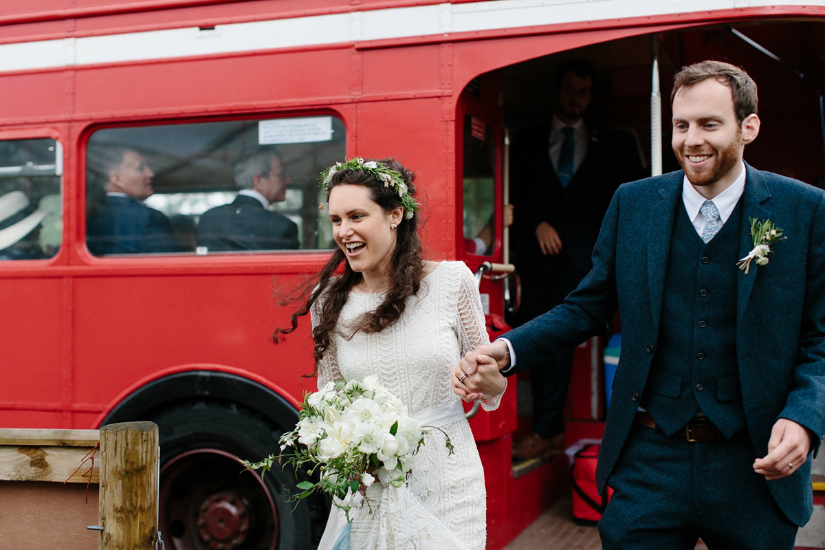 Rosa wore a boho dress by eco-bridal fashion label Minna for her vegetarian feast, secret herb garden wedding. Photography by Caro Weiss.