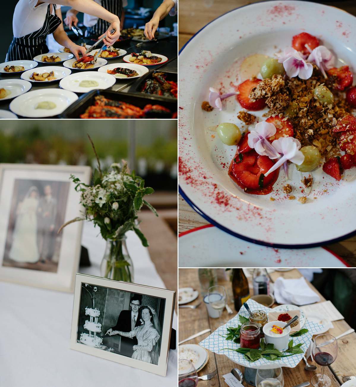 Rosa wore a boho dress by eco-bridal fashion label Minna for her vegetarian feast, secret herb garden wedding. Photography by Caro Weiss.