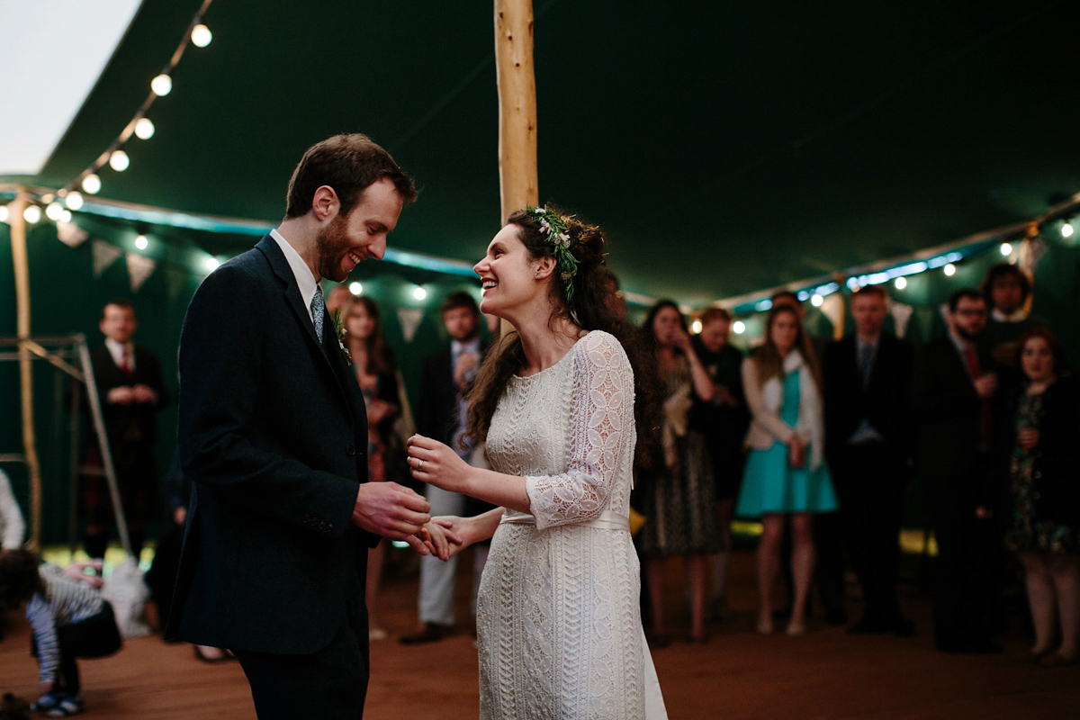 Rosa wore a boho dress by eco-bridal fashion label Minna for her vegetarian feast, secret herb garden wedding. Photography by Caro Weiss.